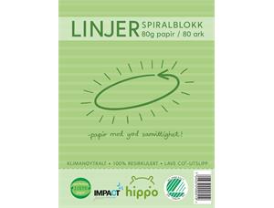 Spiralblokk, A4, Natur, Linjer 80ark 80g Miljømerket, Hippo, Resirkulert papir 